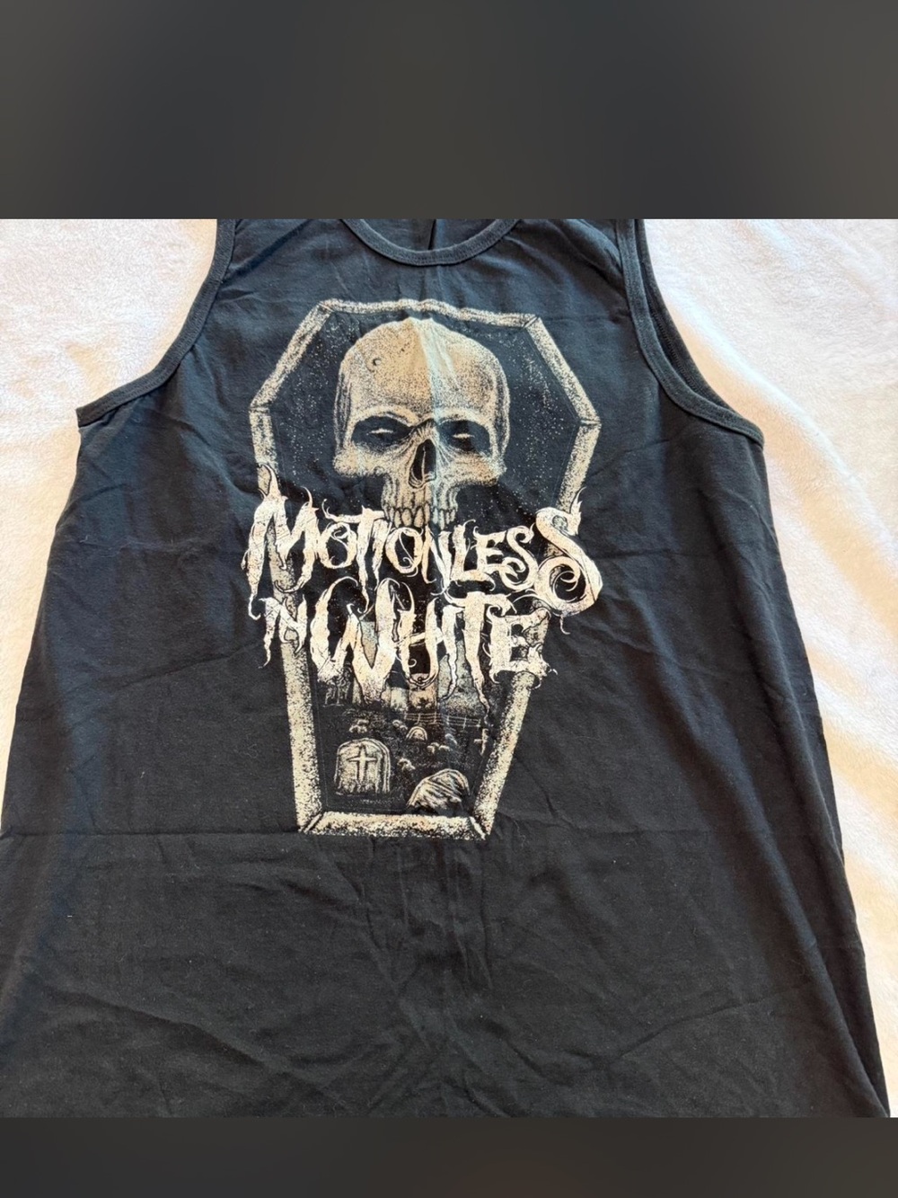 Motionless In White Black Graphic Tank Top - Skull Coffin Design